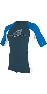 2024 O'Neill Youth Premium Skins Short Sleeve Rash Guard 4173 - Cadet Blue / White / Ocean